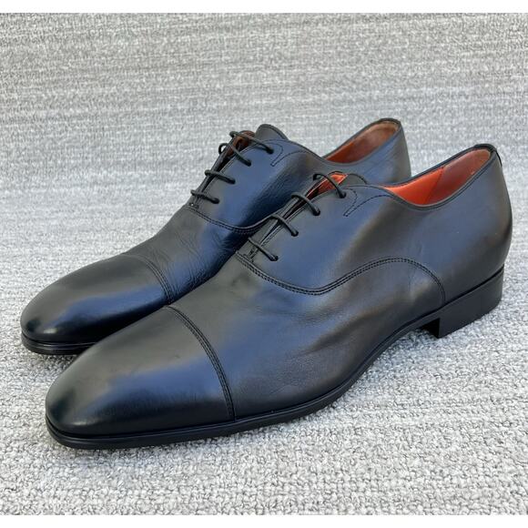 $850 SANTONI Salem Cap Toe Black Leather Dress Shoes Men\'s Size 9.5 US NEW main image 4